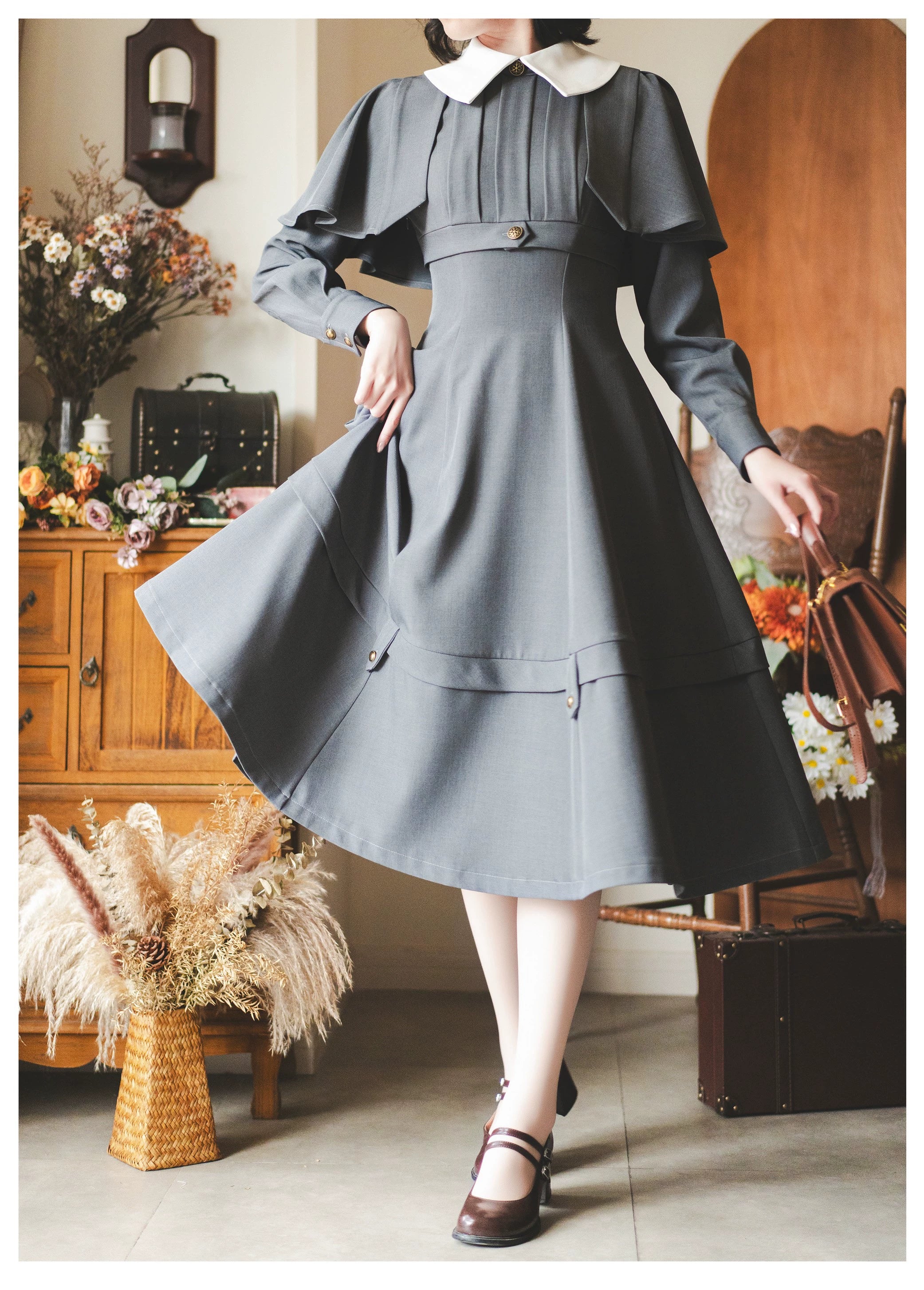 Forest Antique Box - Classic Lolita OP Dress with Detachable Short Cape - Image 6