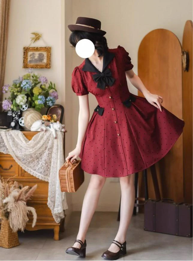Forest Polka-Dot - Classic Lolita OP Dress With Polka Dots & Pockets - Image 11