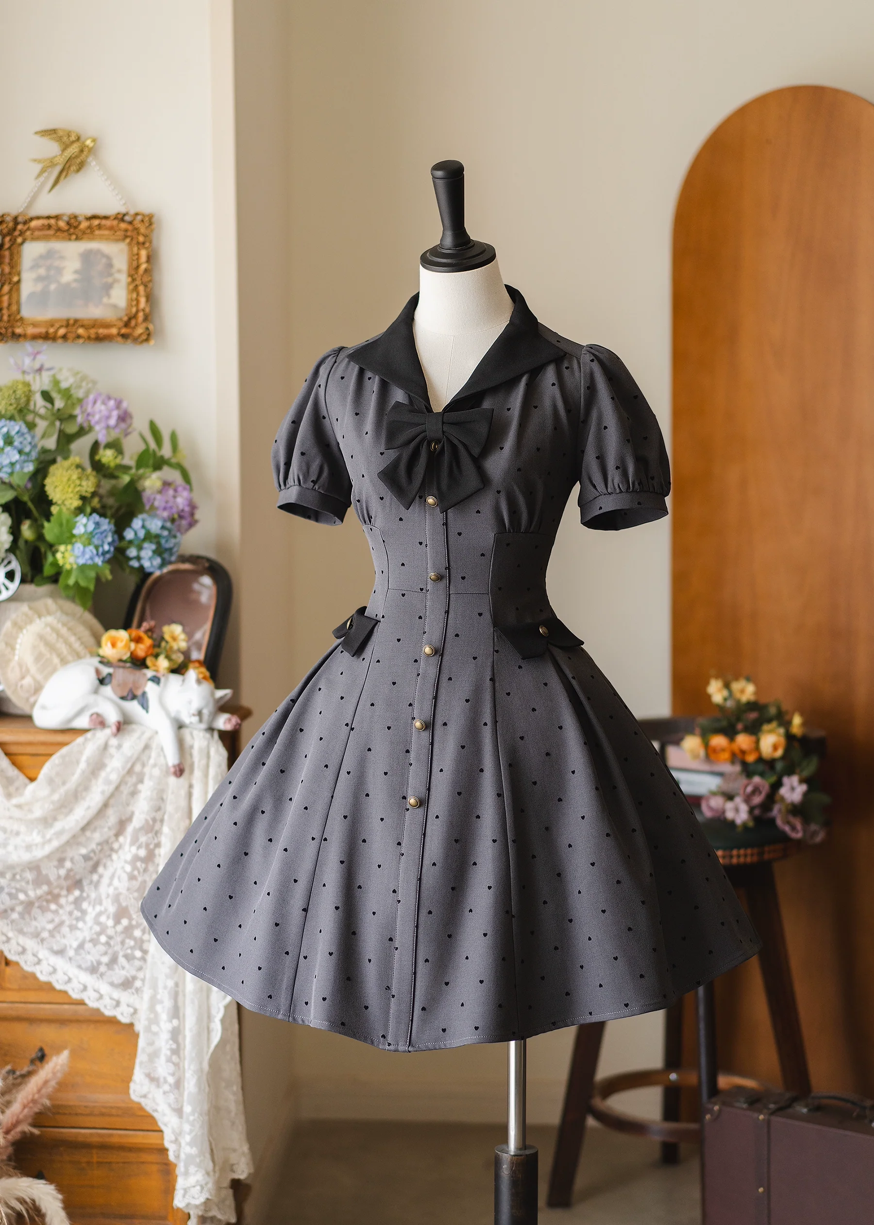 Forest Polka-Dot - Classic Lolita OP Dress With Polka Dots & Pockets - Image 3