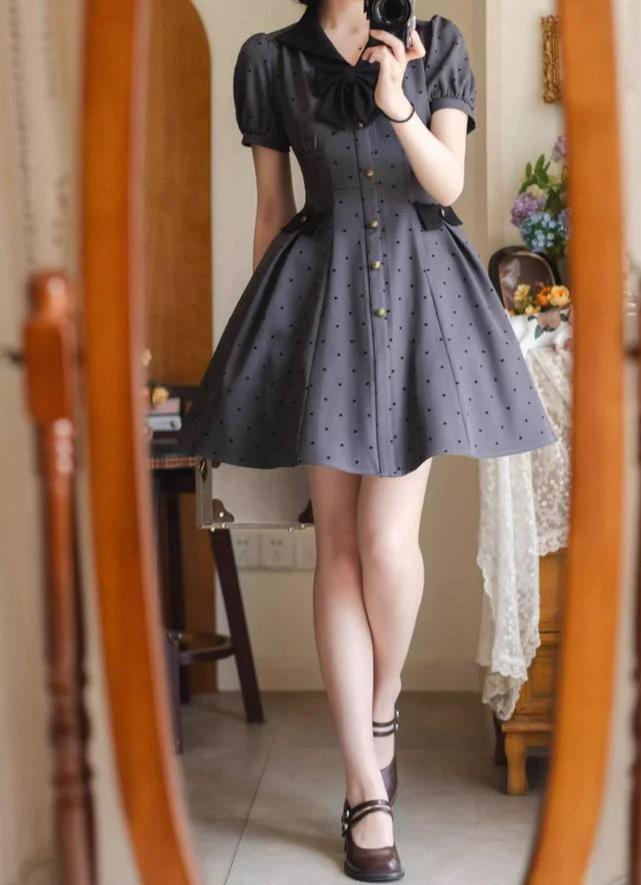 Forest Polka-Dot - Classic Lolita OP Dress With Polka Dots & Pockets - Image 9