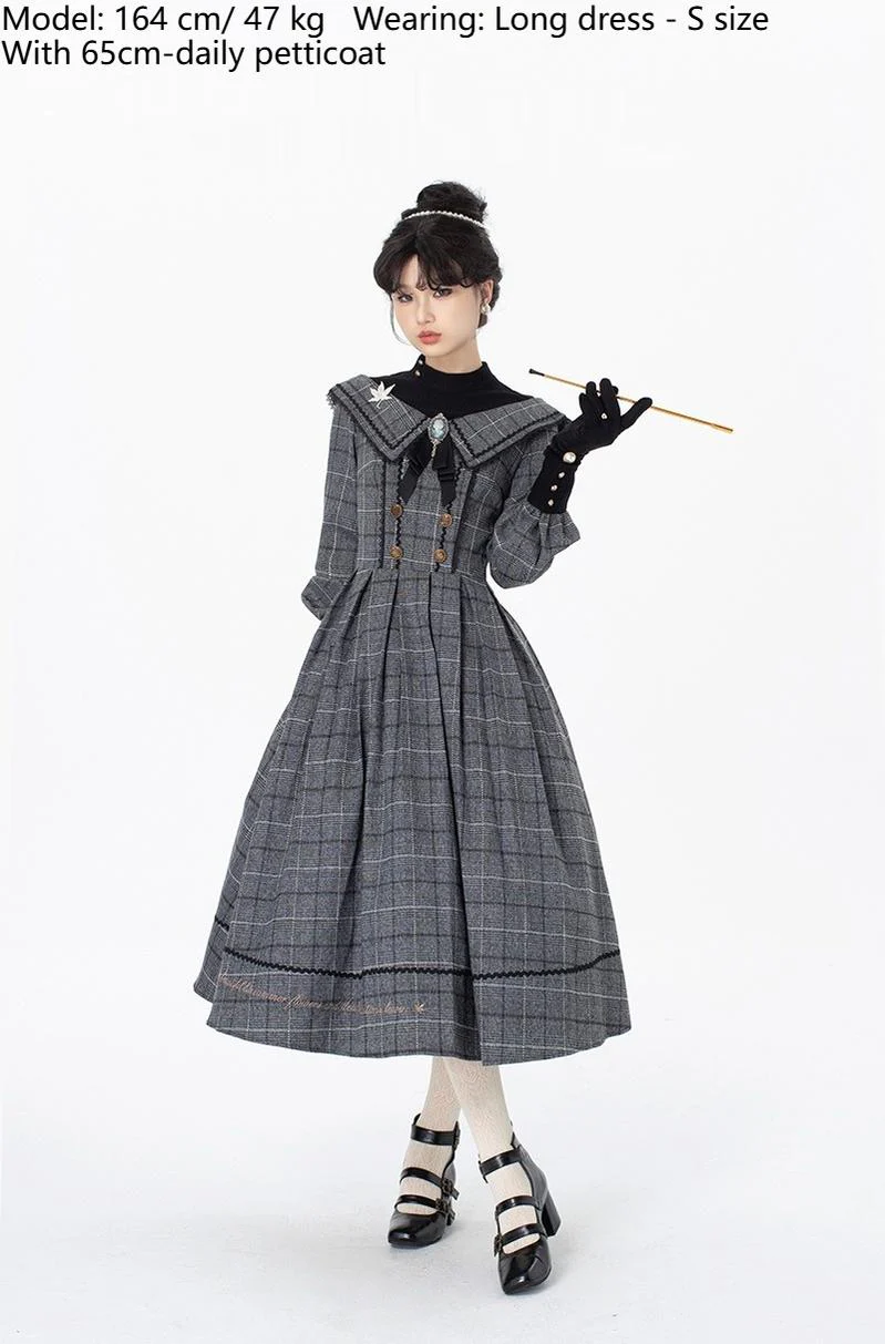 Maple Dan Bai Lu - Classic Lolita Plaid Dress Long Sleeved OP - Image 10