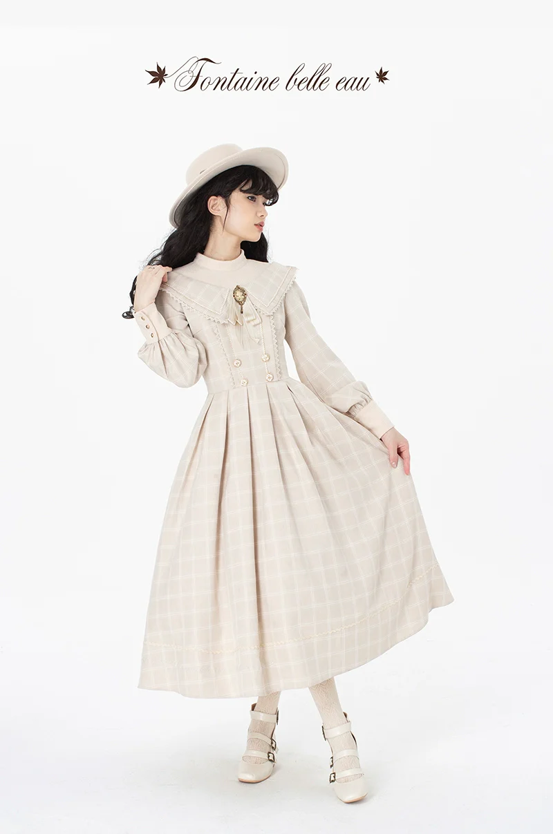 Maple Dan Bai Lu - Classic Lolita Plaid Dress Long Sleeved OP - Image 16