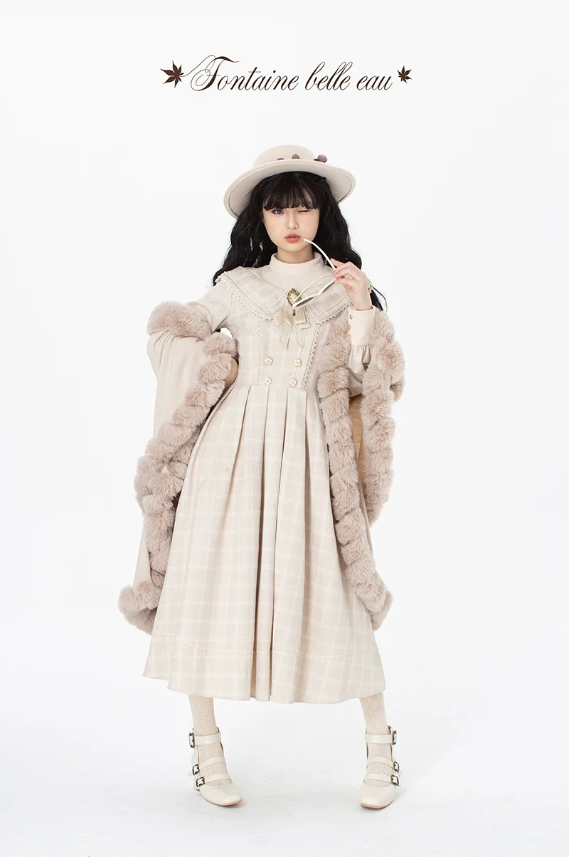 Maple Dan Bai Lu - Classic Lolita Plaid Dress Long Sleeved OP - Image 19