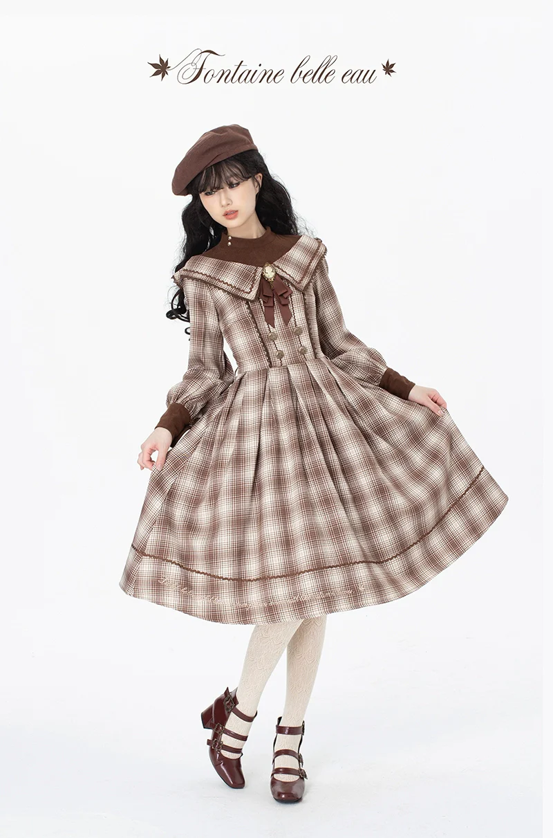Maple Dan Bai Lu - Classic Lolita Plaid Dress Long Sleeved OP - Image 24