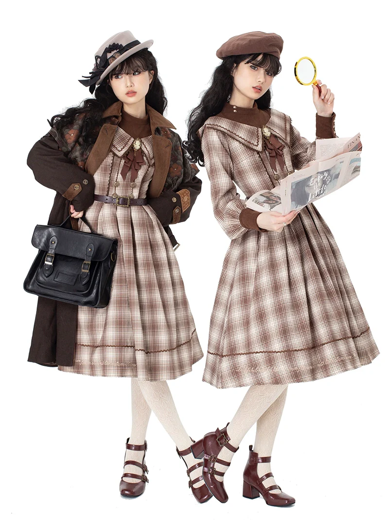 Maple Dan Bai Lu - Classic Lolita Plaid Dress Long Sleeved OP - Image 29