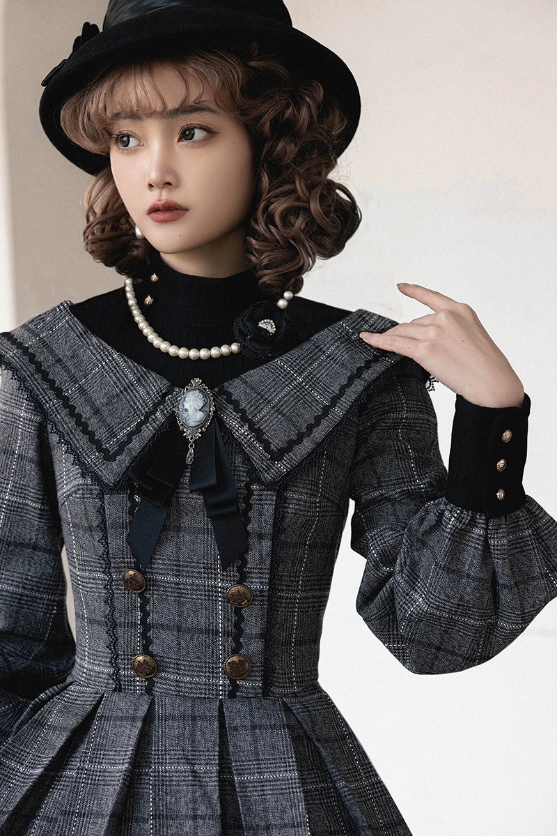Maple Dan Bai Lu - Classic Lolita Plaid Dress Long Sleeved OP - Image 3