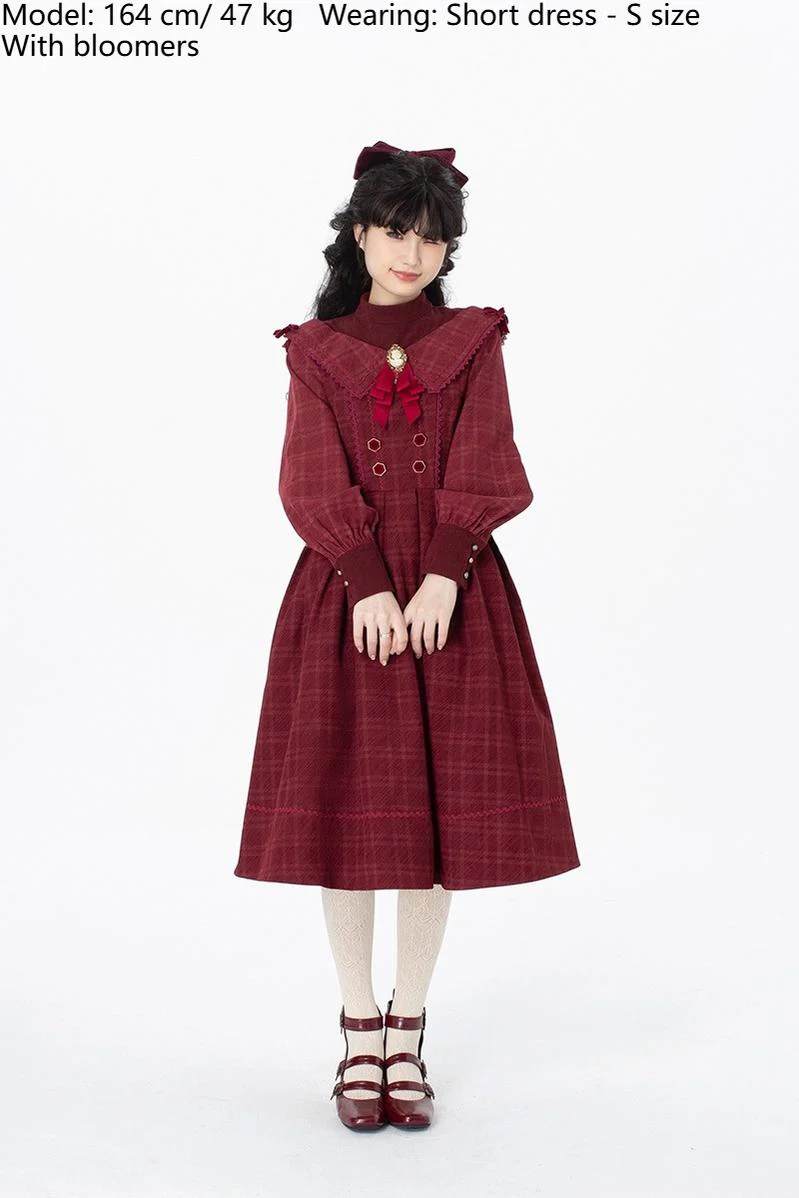 Maple Dan Bai Lu - Classic Lolita Plaid Dress Long Sleeved OP - Image 30