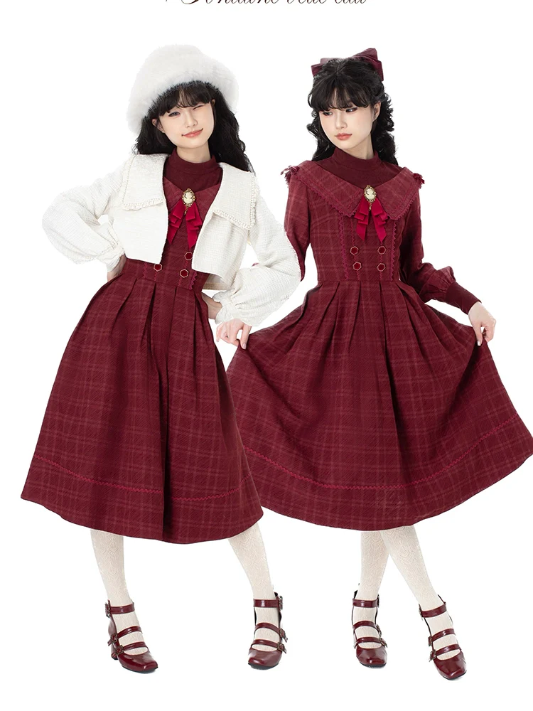 Maple Dan Bai Lu - Classic Lolita Plaid Dress Long Sleeved OP - Image 36