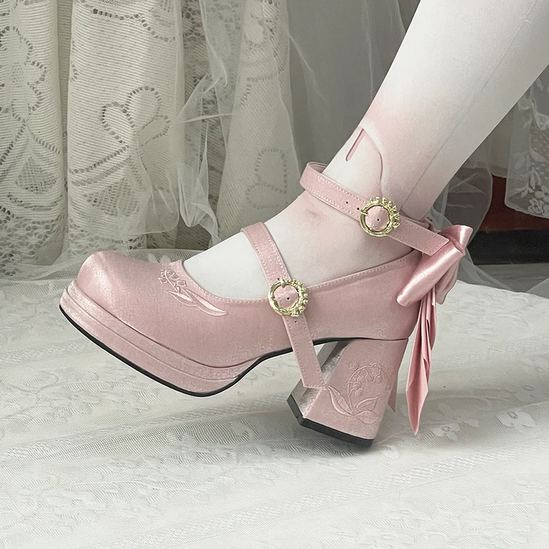 Dreamland - Dreamlike Lily of the Valley - Classic Lolita Platform Shoes with Back Large Bow - Image 23