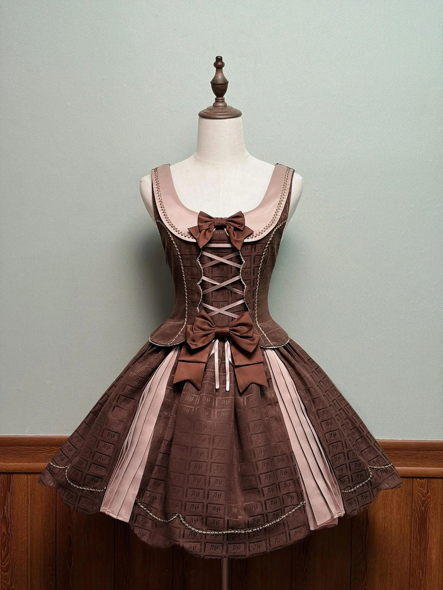 Bear Chocolate Slab - Classic Lolita Pleated JSK & SK Dress, Side Zipper