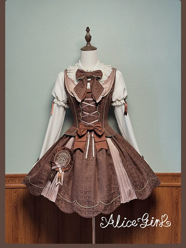 Bear Chocolate Slab - Classic Lolita Pleated JSK & SK Dress, Side Zipper - Image 16