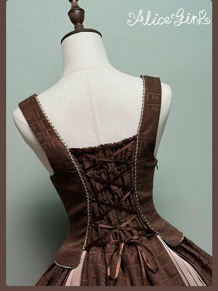 Bear Chocolate Slab - Classic Lolita Pleated JSK & SK Dress, Side Zipper - Image 19