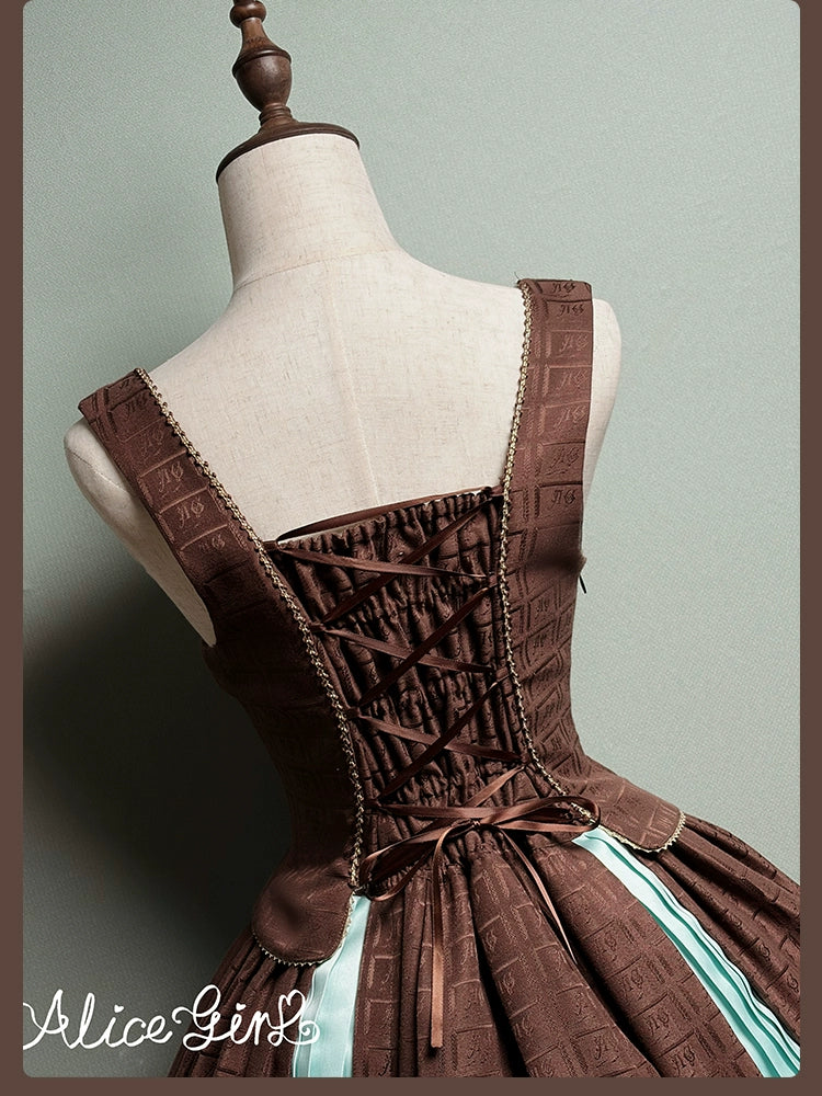 Bear Chocolate Slab - Classic Lolita Pleated JSK & SK Dress, Side Zipper - Image 46