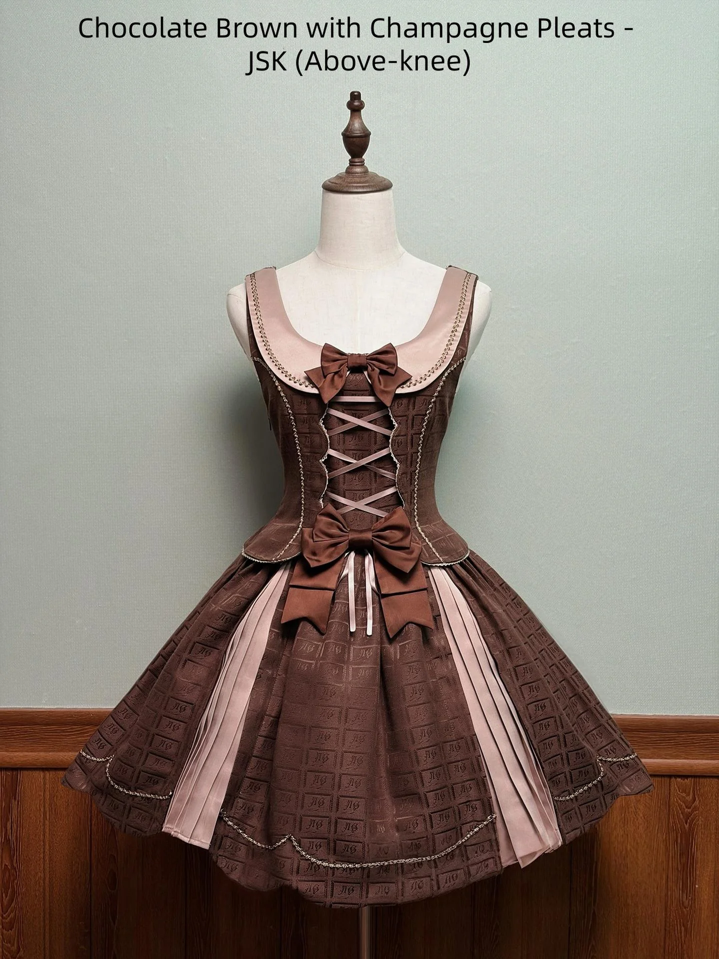 Bear Chocolate Slab - Classic Lolita Pleated JSK & SK Dress, Side Zipper - Image 5
