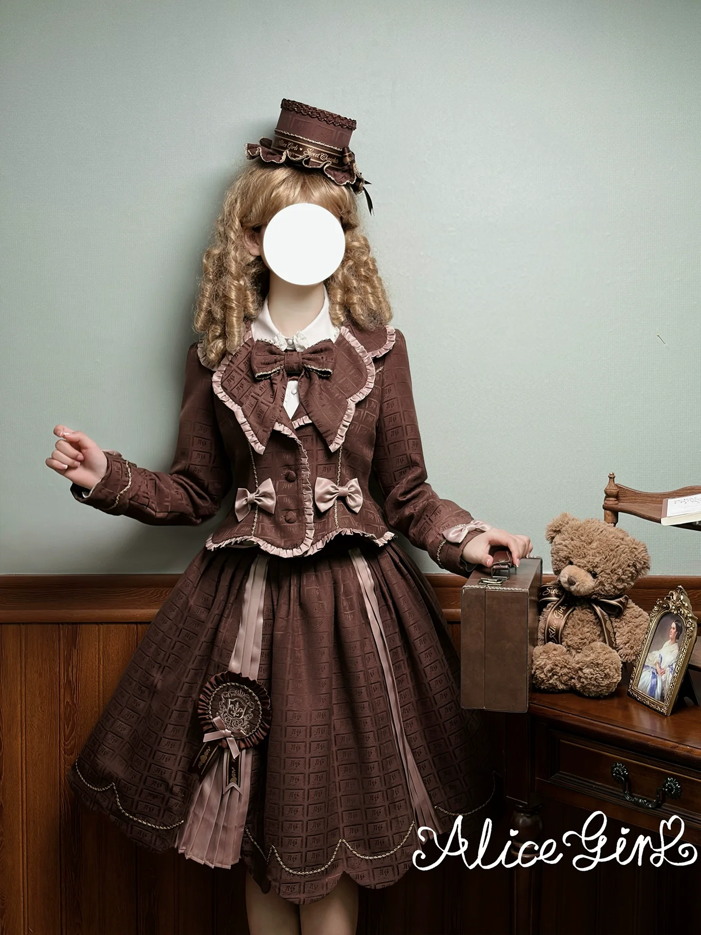 Bear Chocolate Slab - Classic Lolita Pleated JSK & SK Dress, Side Zipper - Image 55