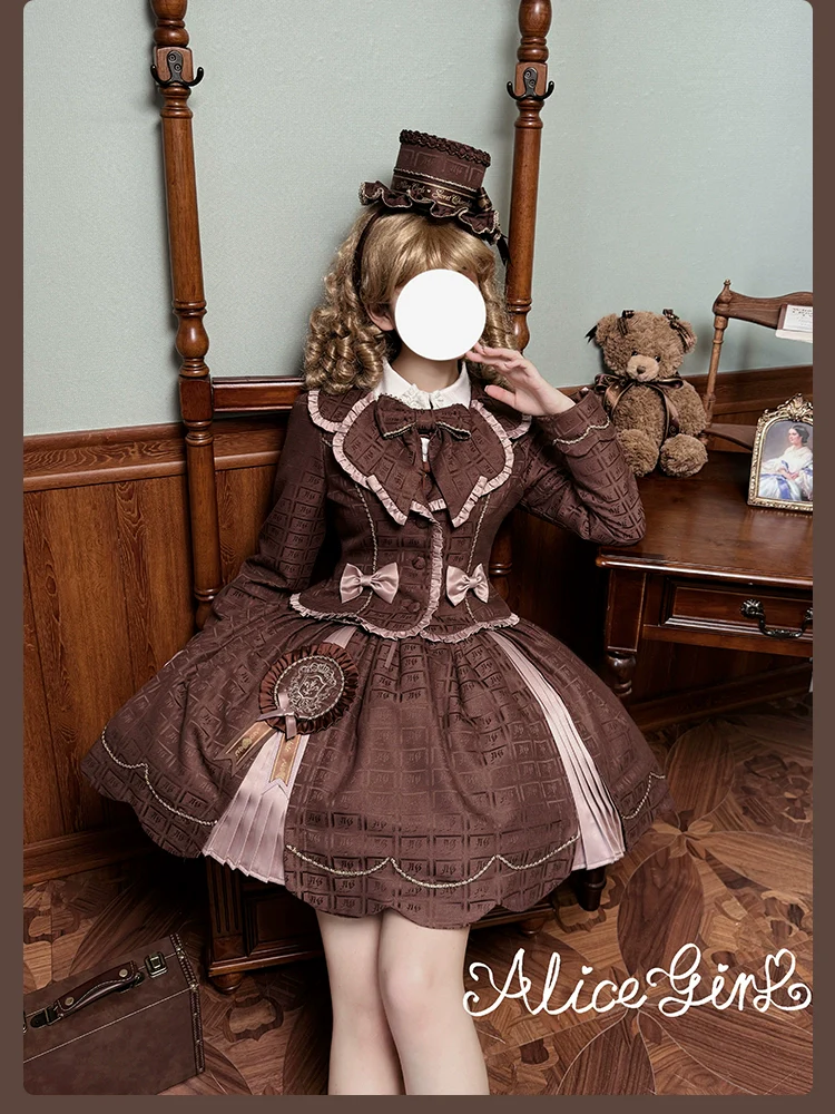Bear Chocolate Slab - Classic Lolita Pleated JSK & SK Dress, Side Zipper - Image 56