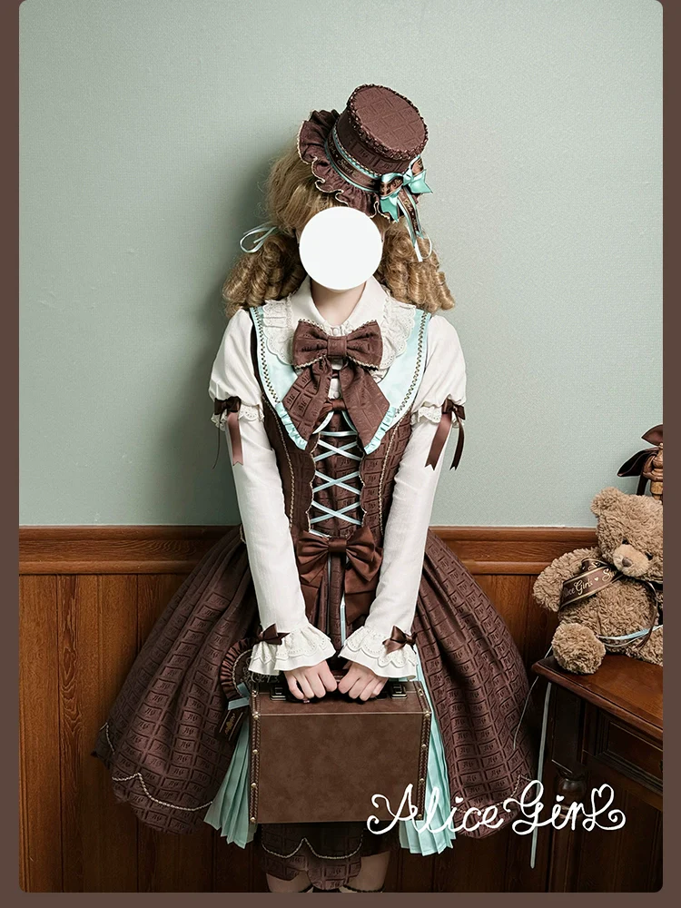 Bear Chocolate Slab - Classic Lolita Pleated JSK & SK Dress, Side Zipper - Image 64