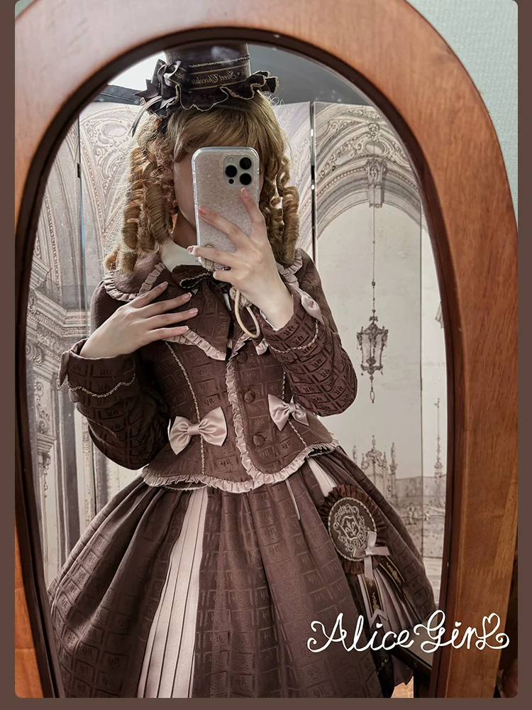 Bear Chocolate Slab - Classic Lolita Pleated JSK & SK Dress, Side Zipper - Image 69