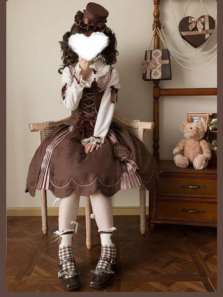Bear Chocolate Slab - Classic Lolita Pleated JSK & SK Dress, Side Zipper - Image 7