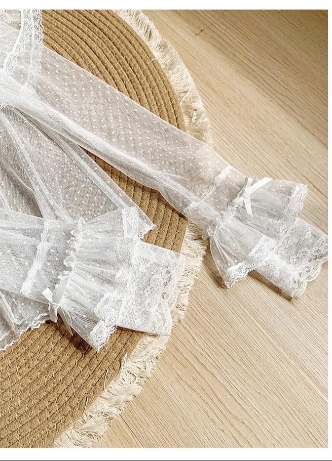With PUJI - Letters and Poems - Summer Classic Lolita Shirt with Dotted Tulle and Long Sleeve - Image 14