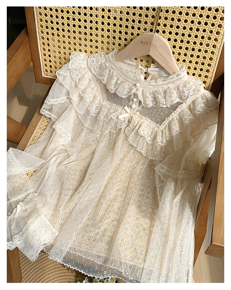 With PUJI - Letters and Poems - Summer Classic Lolita Shirt with Dotted Tulle and Long Sleeve - Image 18
