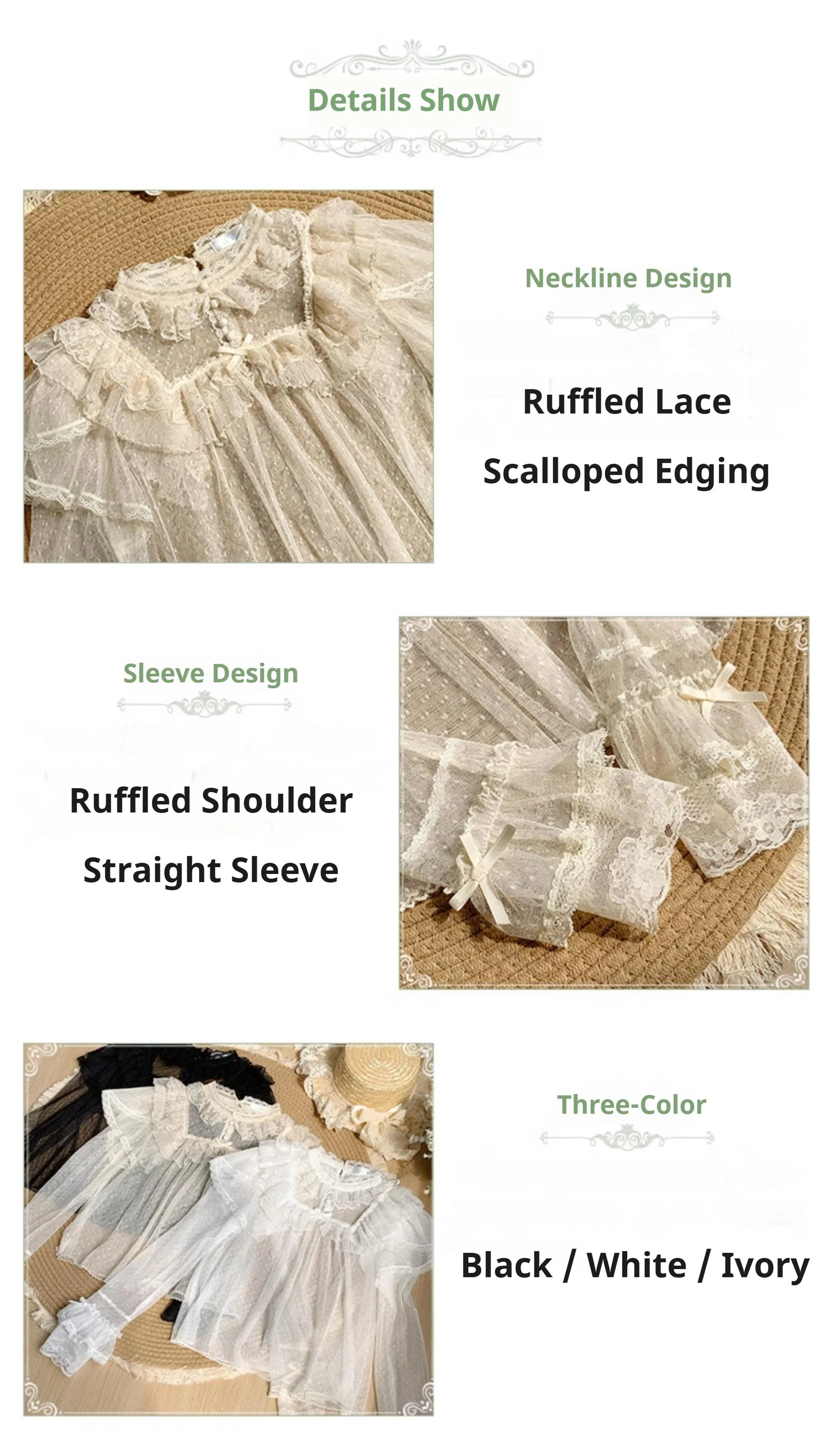 With PUJI - Letters and Poems - Summer Classic Lolita Shirt with Dotted Tulle and Long Sleeve - Image 23