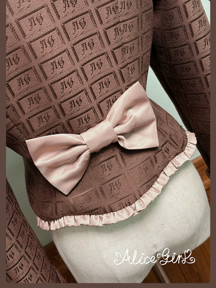 Alice Girl - Bear Chocolate Slab - Classic Lolita Slim Fit Jacket Coat, Lapel Collar - Image 15