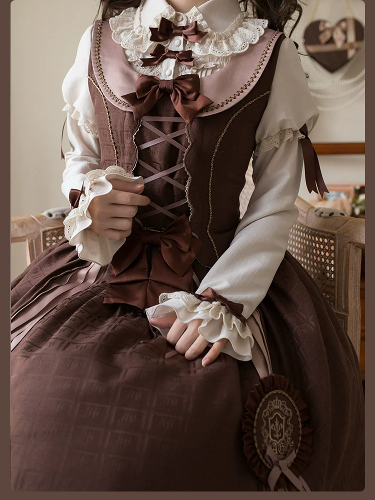 Alice Girl - Bear Chocolate Slab - Classic Lolita Slim Fit Shirt, Back Lace-up - Image 23