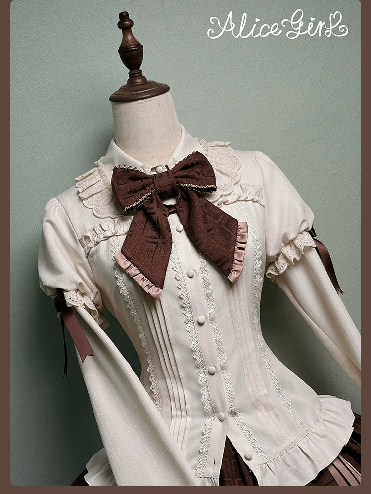 Alice Girl - Bear Chocolate Slab - Classic Lolita Slim Fit Shirt, Back Lace-up - Image 5