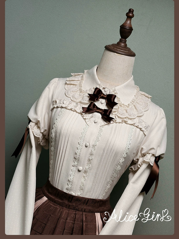 Alice Girl - Bear Chocolate Slab - Classic Lolita Slim Fit Shirt, Back Lace-up - Image 6