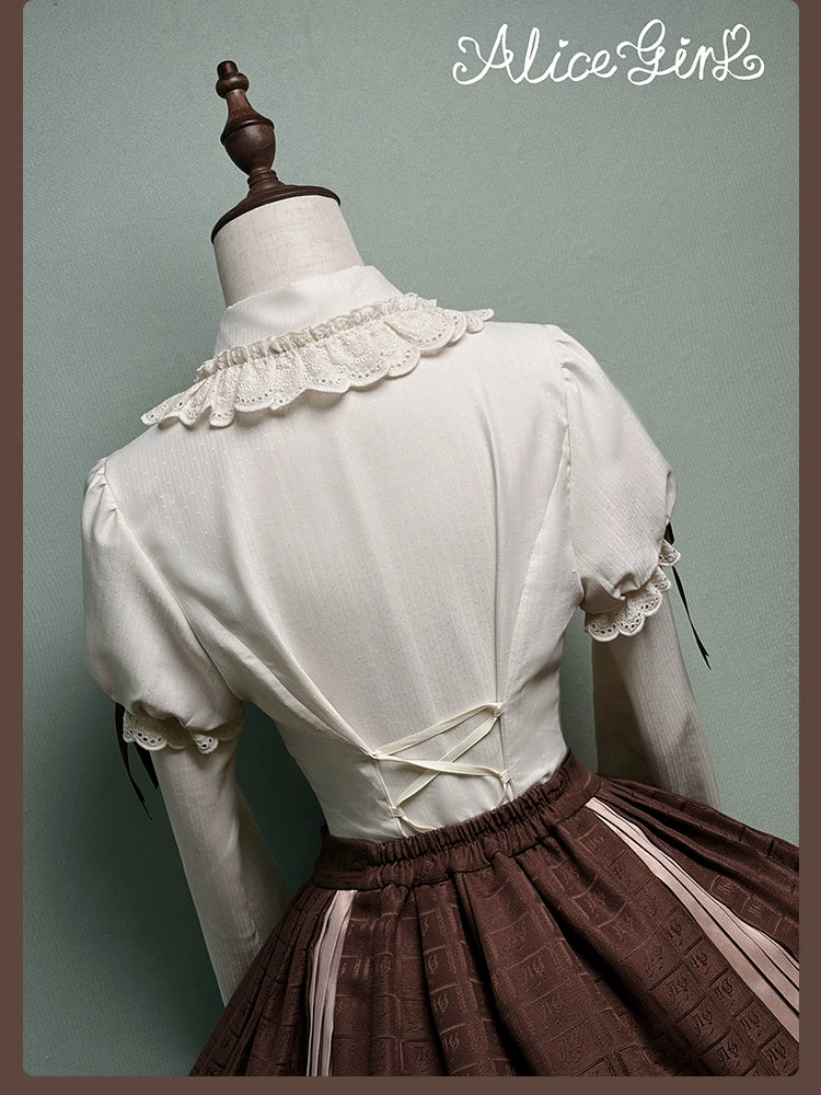 Alice Girl - Bear Chocolate Slab - Classic Lolita Slim Fit Shirt, Back Lace-up - Image 7