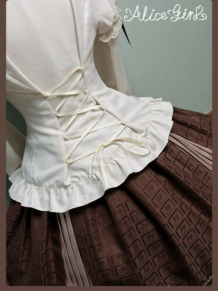 Alice Girl - Bear Chocolate Slab - Classic Lolita Slim Fit Shirt, Back Lace-up - Image 8