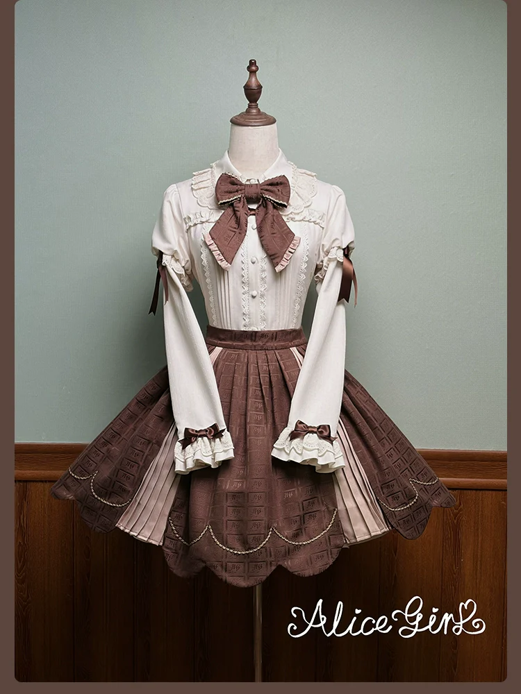 Alice Girl - Bear Chocolate Slab - Classic Lolita Slim Fit Shirt, Back Lace-up - Image 9