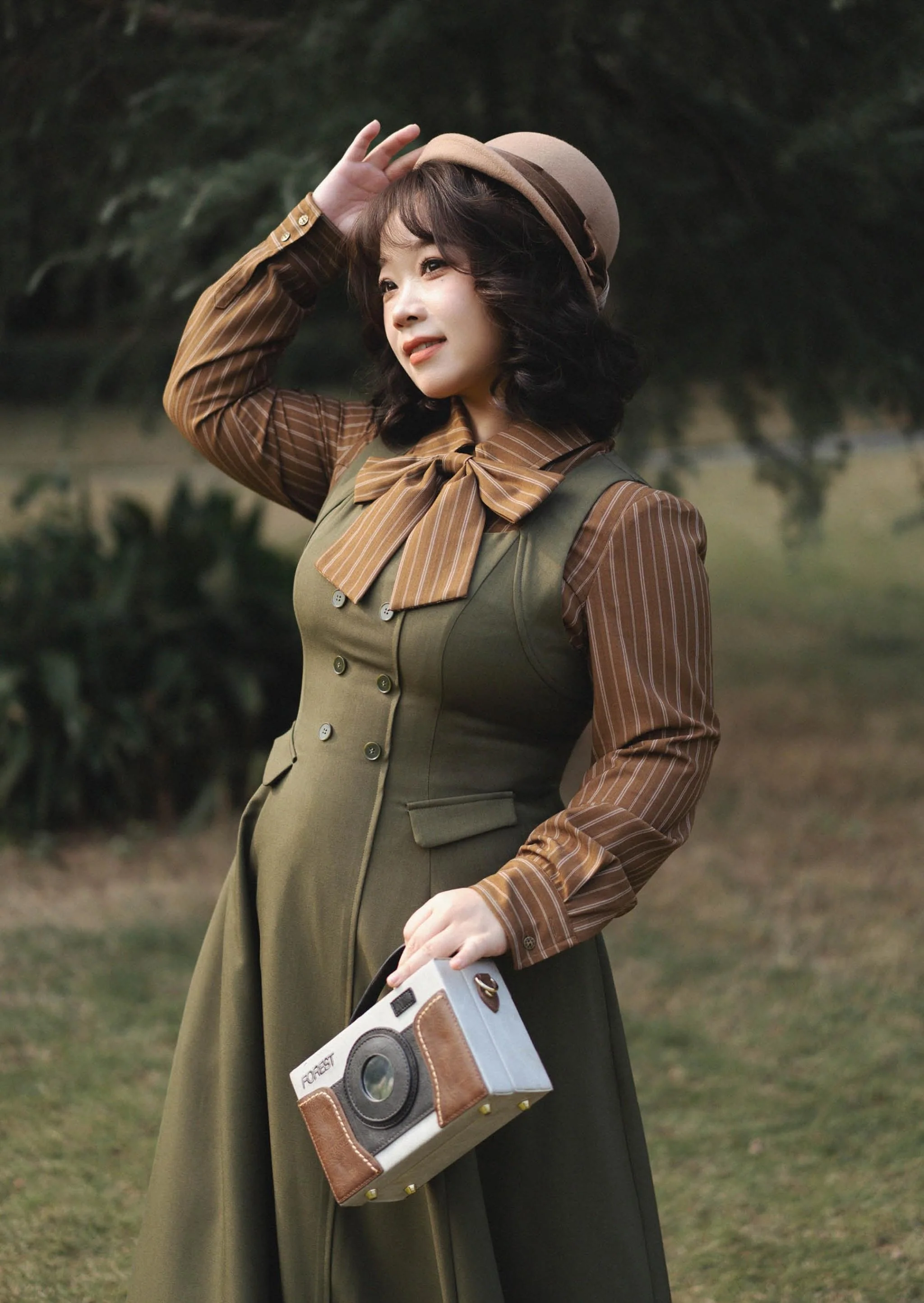 Forest Ode - Classic Lolita Striped Shirt, Detachable Bow Tie - Image 13