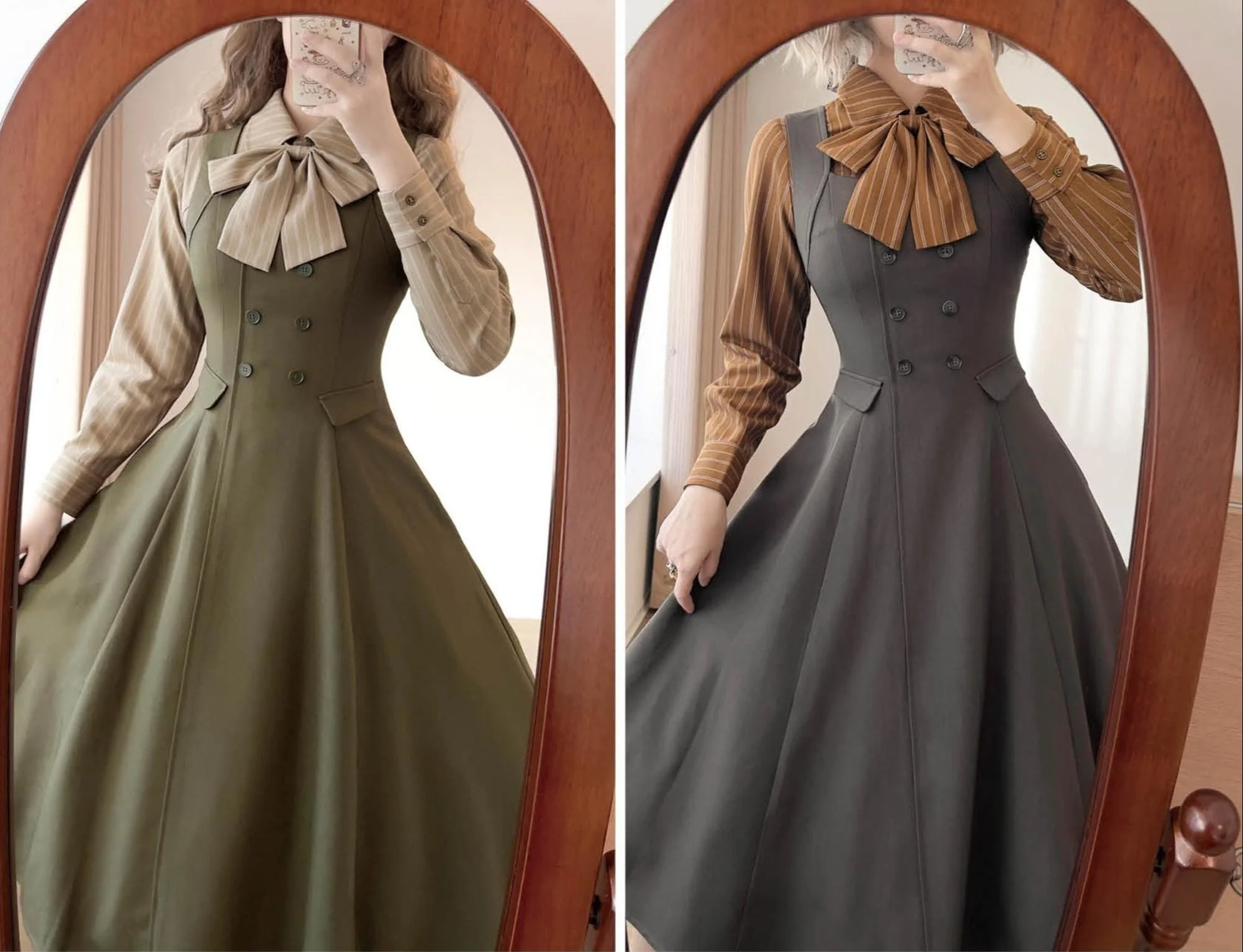 Forest Ode - Classic Lolita Striped Shirt, Detachable Bow Tie - Image 15