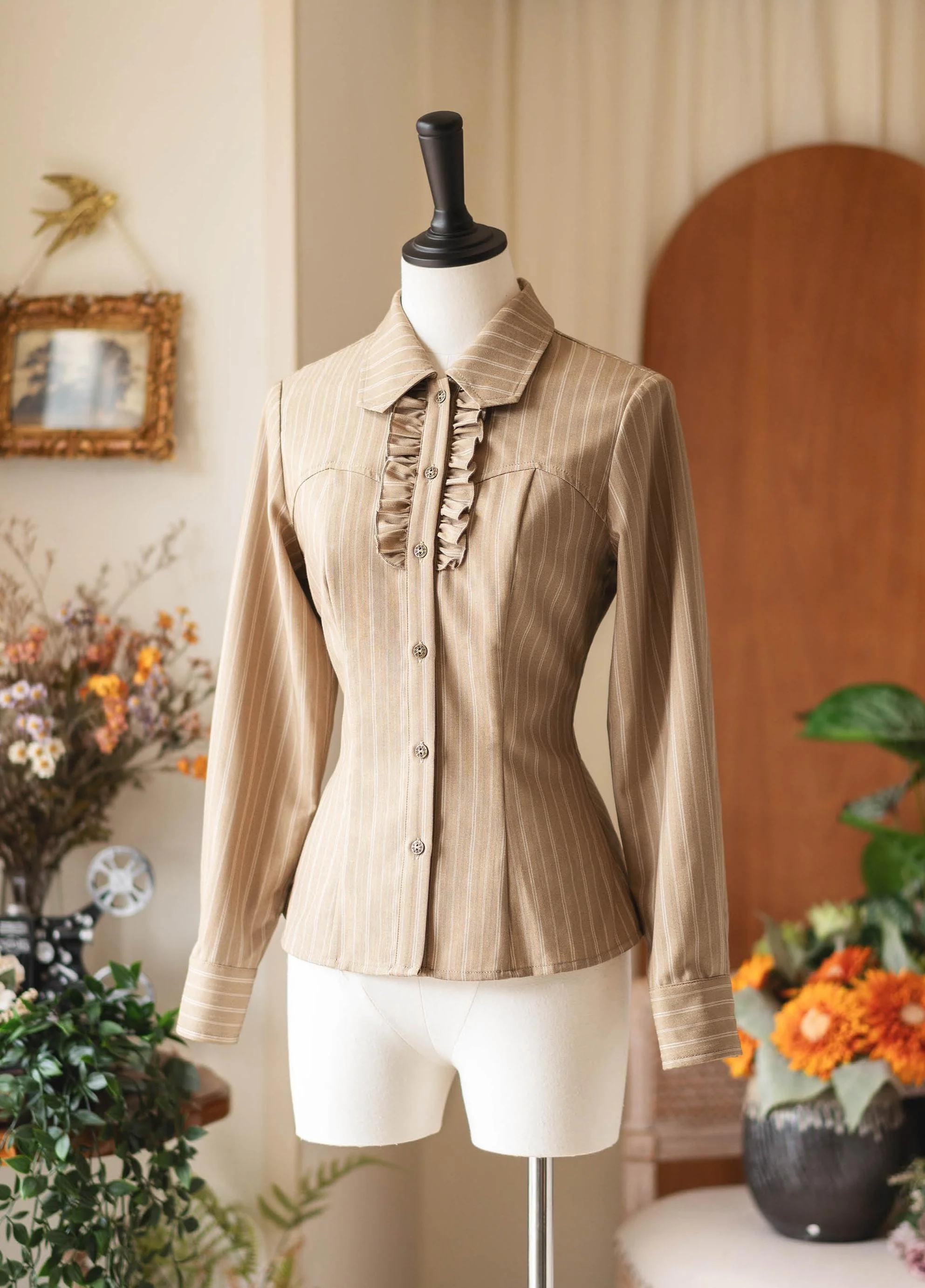 Forest Ode - Classic Lolita Striped Shirt, Detachable Bow Tie - Image 2