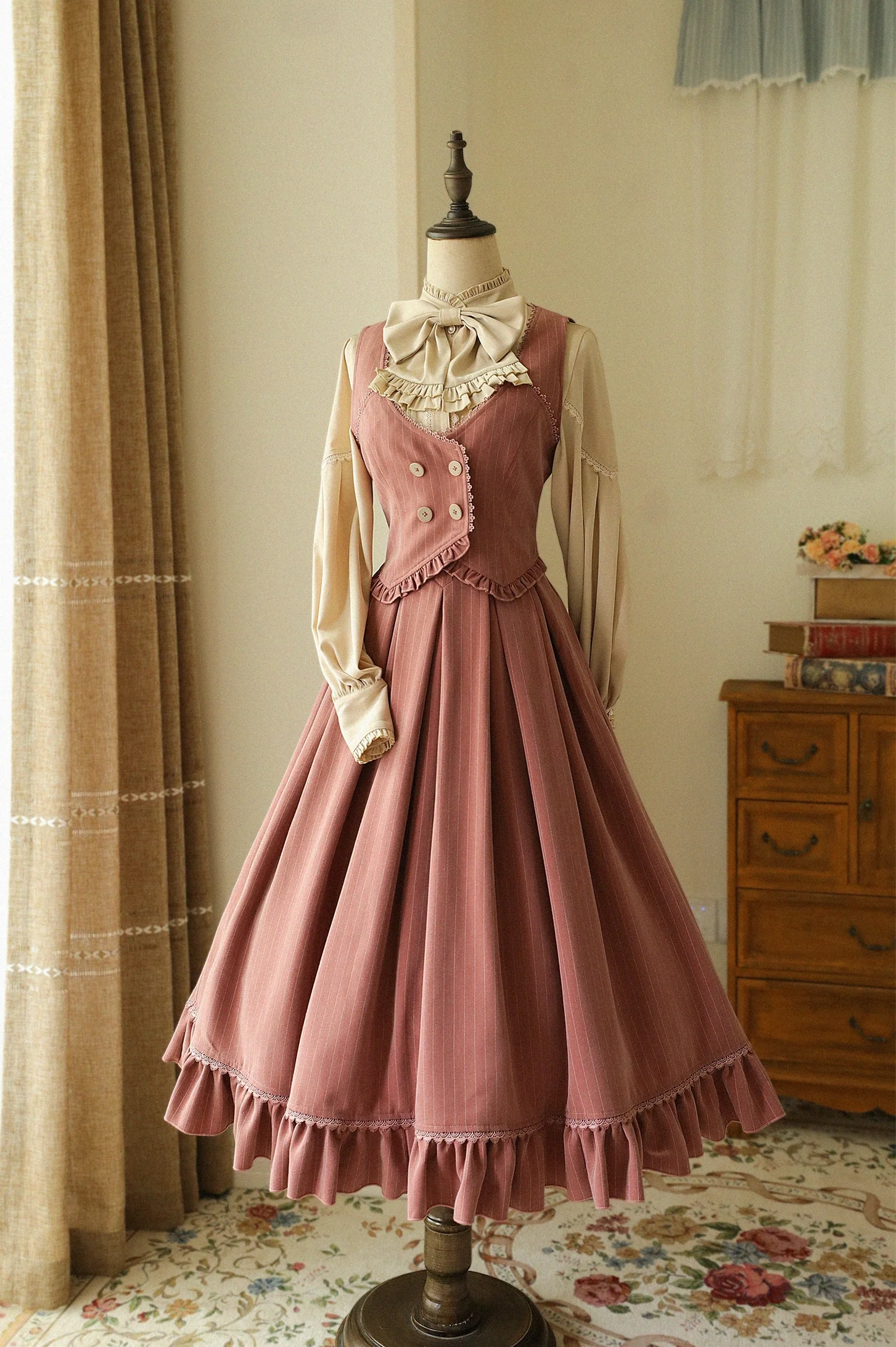 North of the Forest - Classic Lolita Striped Vest Skirt Set - Image 2