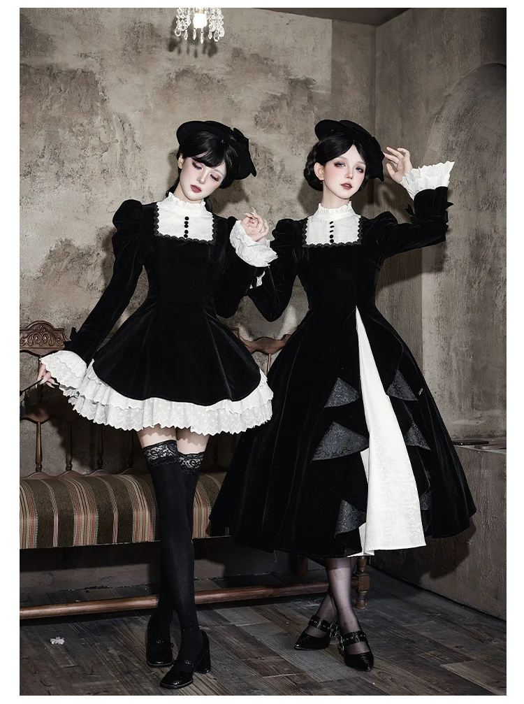With PUJI - To the Dusk - Classic Lolita Tiered-Skirt OP, Long Irregular Hem - Image 10