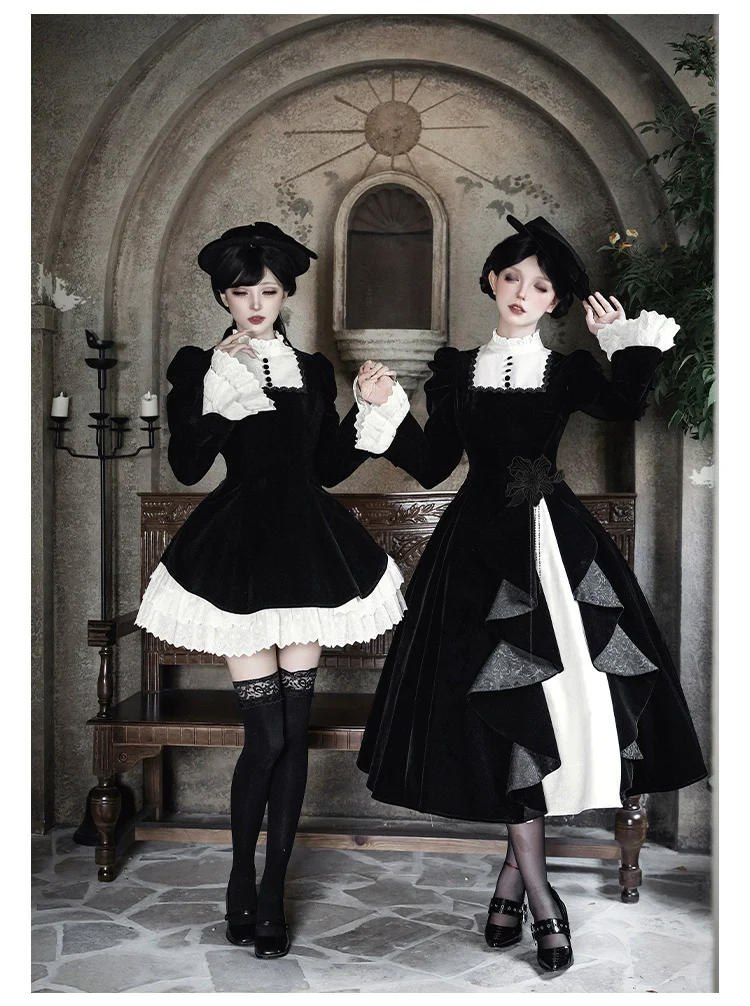 With PUJI - To the Dusk - Classic Lolita Tiered-Skirt OP, Long Irregular Hem - Image 11