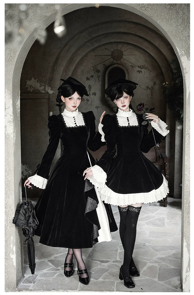 With PUJI - To the Dusk - Classic Lolita Tiered-Skirt OP, Long Irregular Hem - Image 12