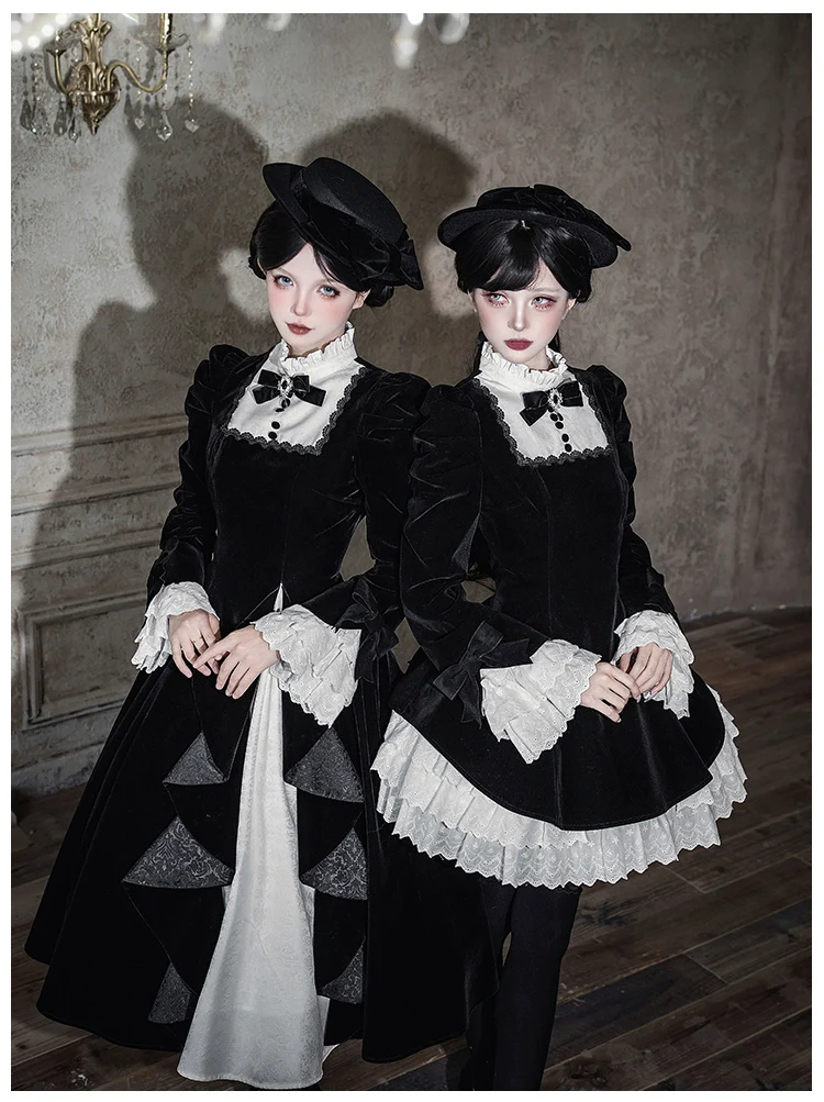 With PUJI - To the Dusk - Classic Lolita Tiered-Skirt OP, Long Irregular Hem - Image 14