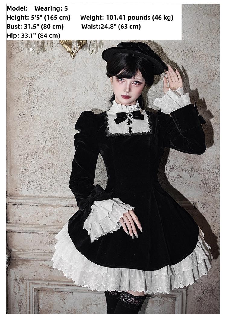With PUJI - To the Dusk - Classic Lolita Tiered-Skirt OP, Long Irregular Hem - Image 15