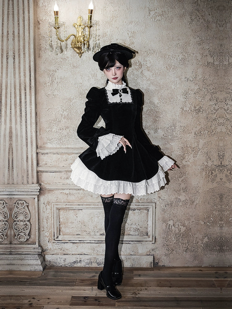 With PUJI - To the Dusk - Classic Lolita Tiered-Skirt OP, Long Irregular Hem - Image 18