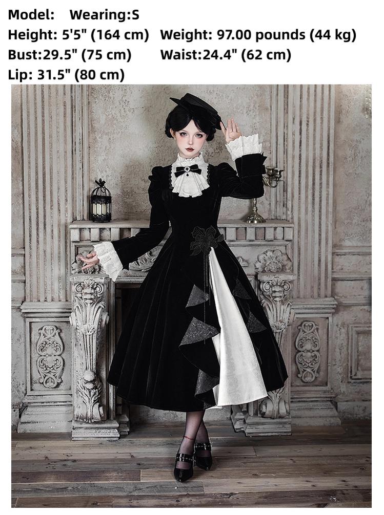 With PUJI - To the Dusk - Classic Lolita Tiered-Skirt OP, Long Irregular Hem - Image 19