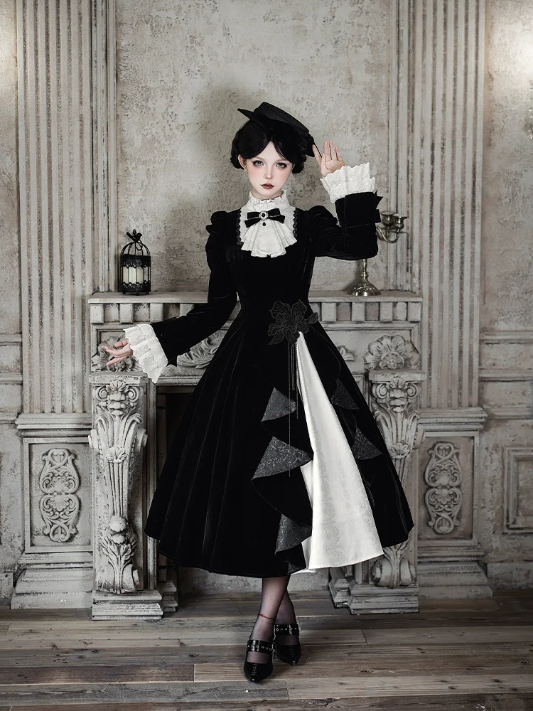With PUJI - To the Dusk - Classic Lolita Tiered-Skirt OP, Long Irregular Hem - Image 20