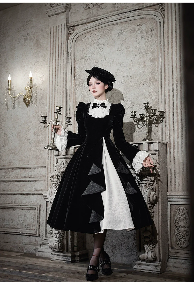 With PUJI - To the Dusk - Classic Lolita Tiered-Skirt OP, Long Irregular Hem - Image 21