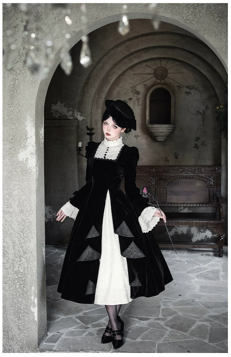 With PUJI - To the Dusk - Classic Lolita Tiered-Skirt OP, Long Irregular Hem - Image 23
