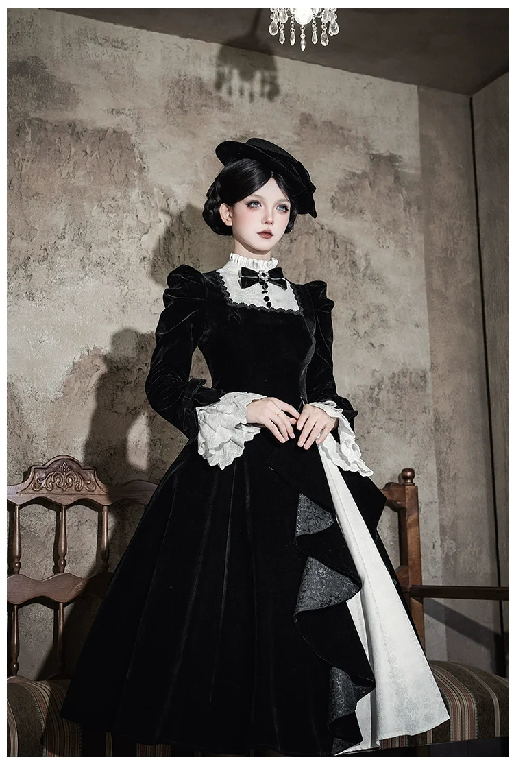 With PUJI - To the Dusk - Classic Lolita Tiered-Skirt OP, Long Irregular Hem - Image 25