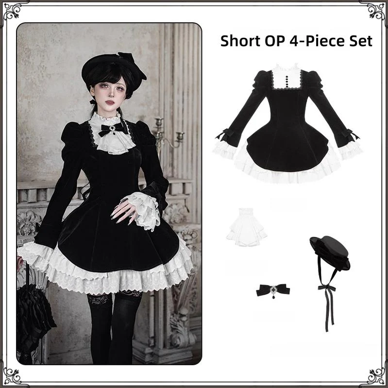 With PUJI - To the Dusk - Classic Lolita Tiered-Skirt OP, Long Irregular Hem - Image 27