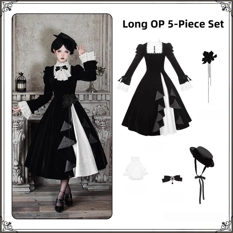 With PUJI - To the Dusk - Classic Lolita Tiered-Skirt OP, Long Irregular Hem - Image 28